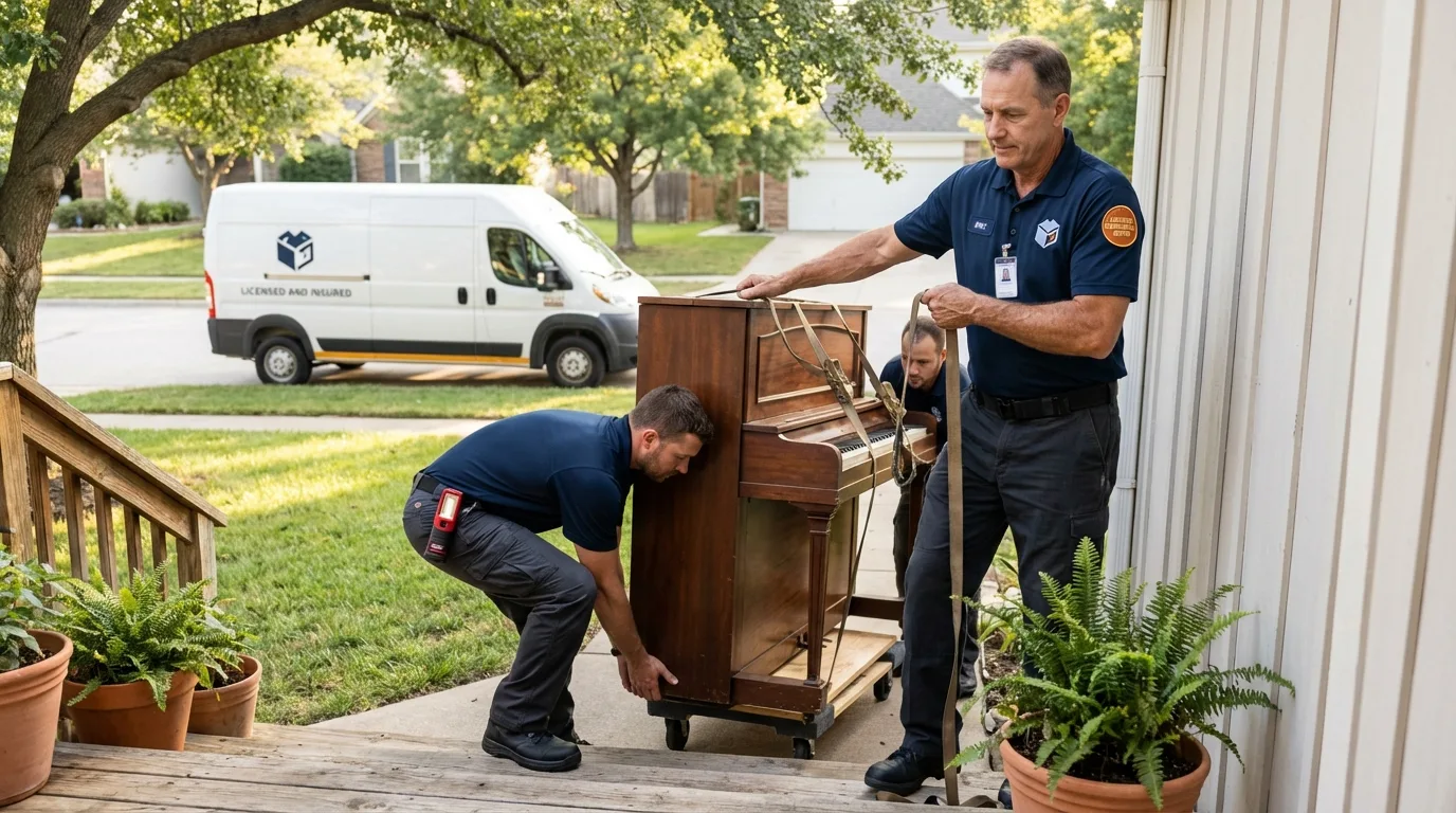 Licensed piano movers securing grand piano in Van Lear, KY