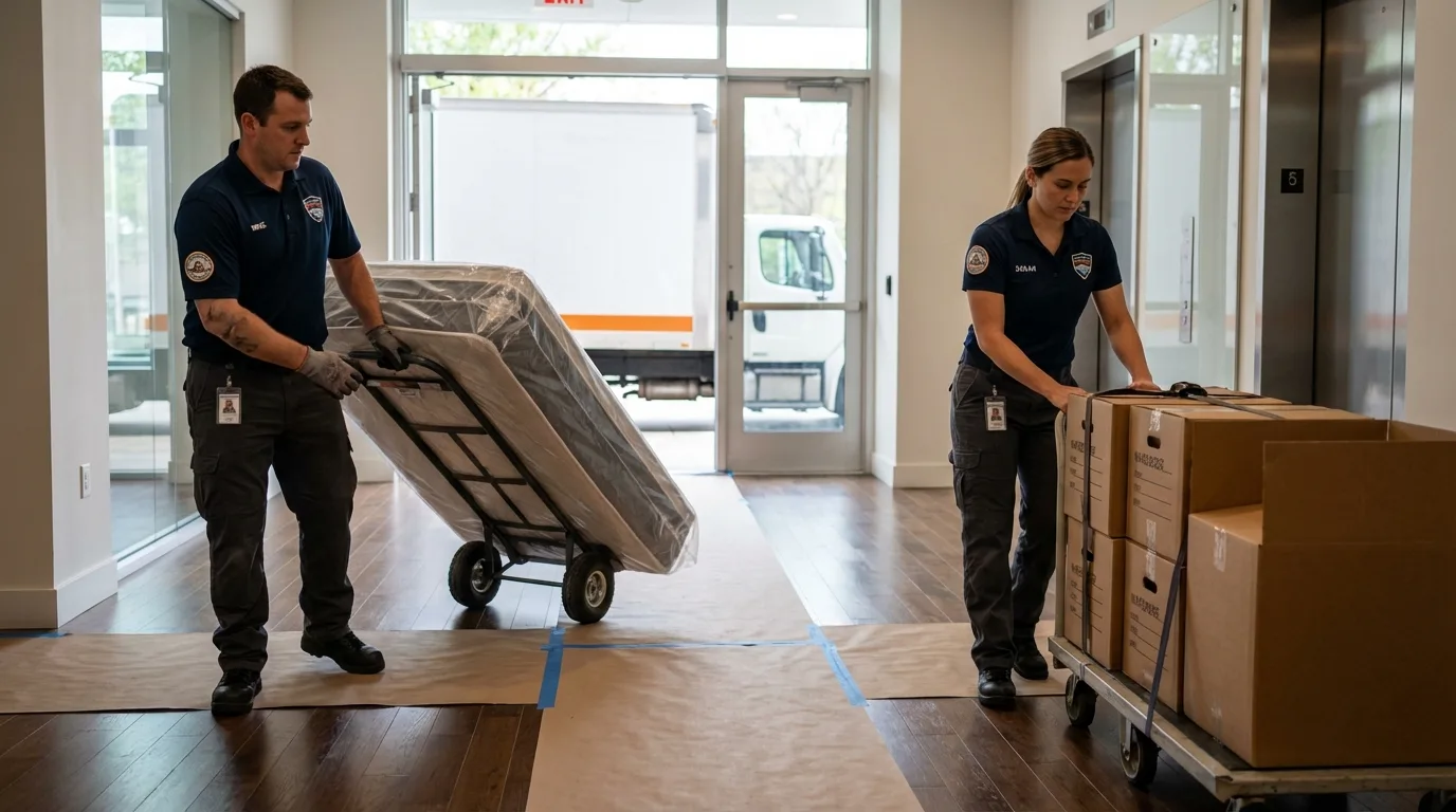 Professional apartment movers loading elevator in Van Lear, KY