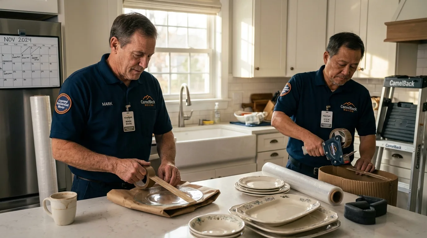 Professional crew packing kitchen dishware in Van Lear, KY